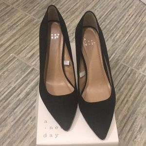 a . new day black high heels + blackout tights (L)